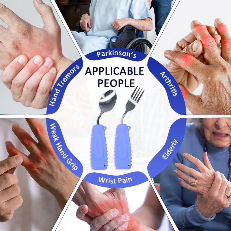 Ehucon Adaptive Utensils,Curved Angled Spoon and Fork Set,for Tremors Parkinsons Limited or Elderly,Lightweight Cutlery with Non-Slip Easy Grip Handles - Image 5